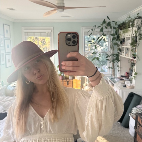 Free People Accessories - Free People Burgundy Hat with Tan Band